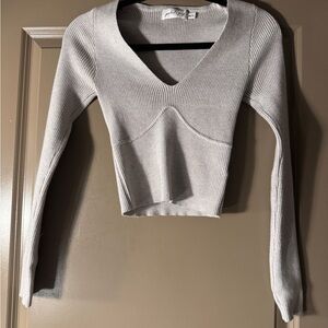 Petal & Pup Light Gray Ribbed Knit Top